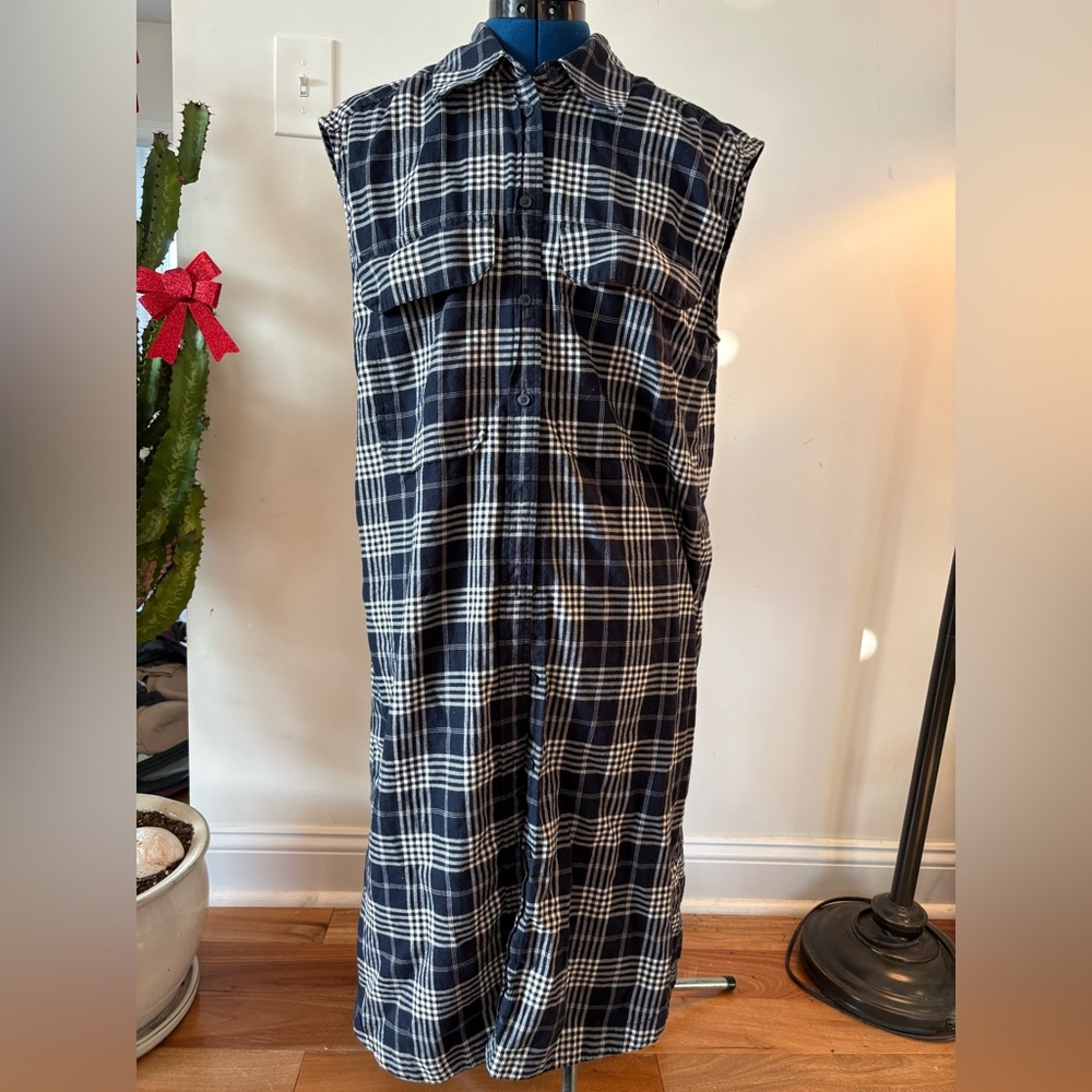 Banana Republic Navy and White Plaid Midi Dress